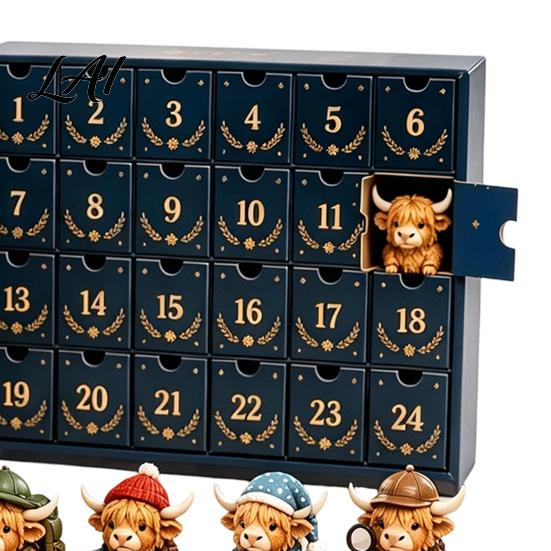 Regalo Ricordo Festivo Unico Calendario dell'Avvento 24 Giorni di Magia Mucca Scozzese Mini Collezioni di Ornamenti Stile Retrò Figure Fattoria Vacanze