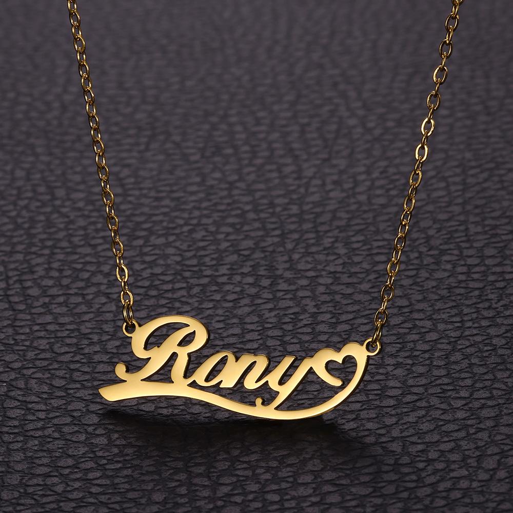 

Custom DIY Name Necklace With Heart Women Girl Gold Color Stainless Steel Birthday Anniversary Mama Jewelry Personalization Gift Silver