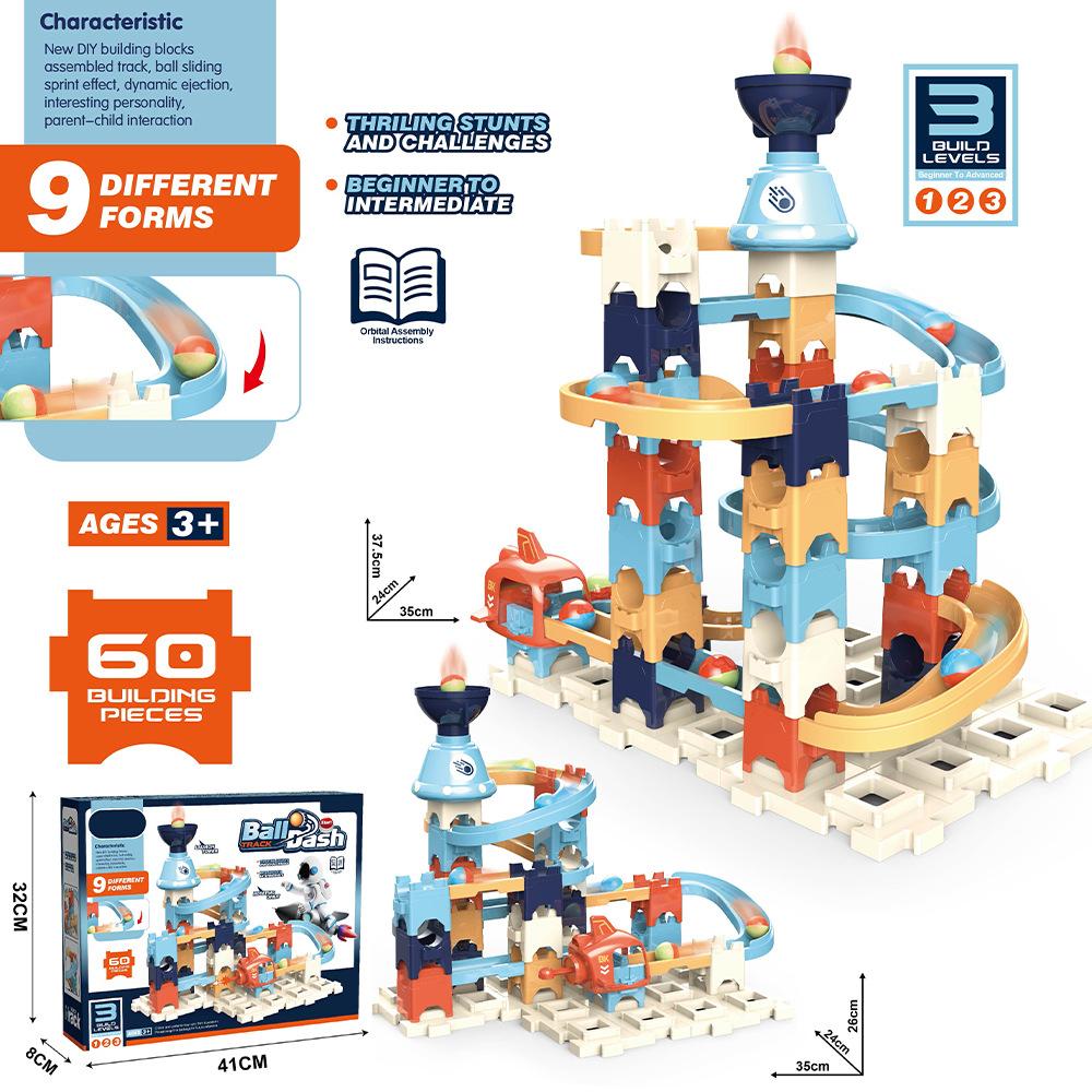 Large Building Blocks Dinosaur Marble Run Toy with Catapult Ball Track Educational STEM Set for Kids