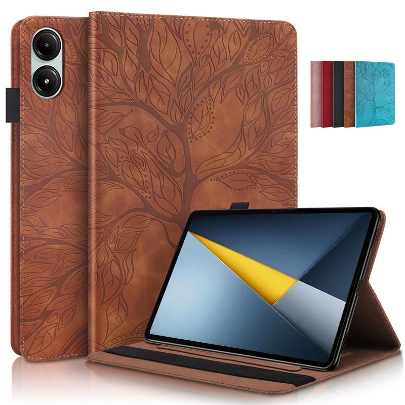 For Poco Pad M1 Case 12.1 Inch Embossed Tree PU Leather Wallet Flip Cover for Funda Xiaomi Poco Pad M1 12.1 2025 Case Etui