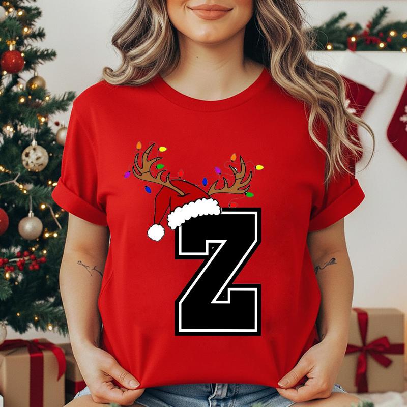 Unisexs Tshirt Christmas Alphabet Fashion Print Tshirt Short Sleeve Fashion Street Top Santa Hat Reindeer Christmas Party Top