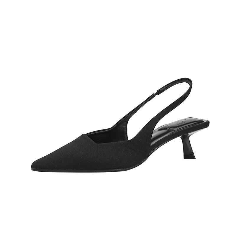 thin heel low heel sandals women~ new bag head empty single shoes light mouth French temperament fashionable and elegant black women's shoes