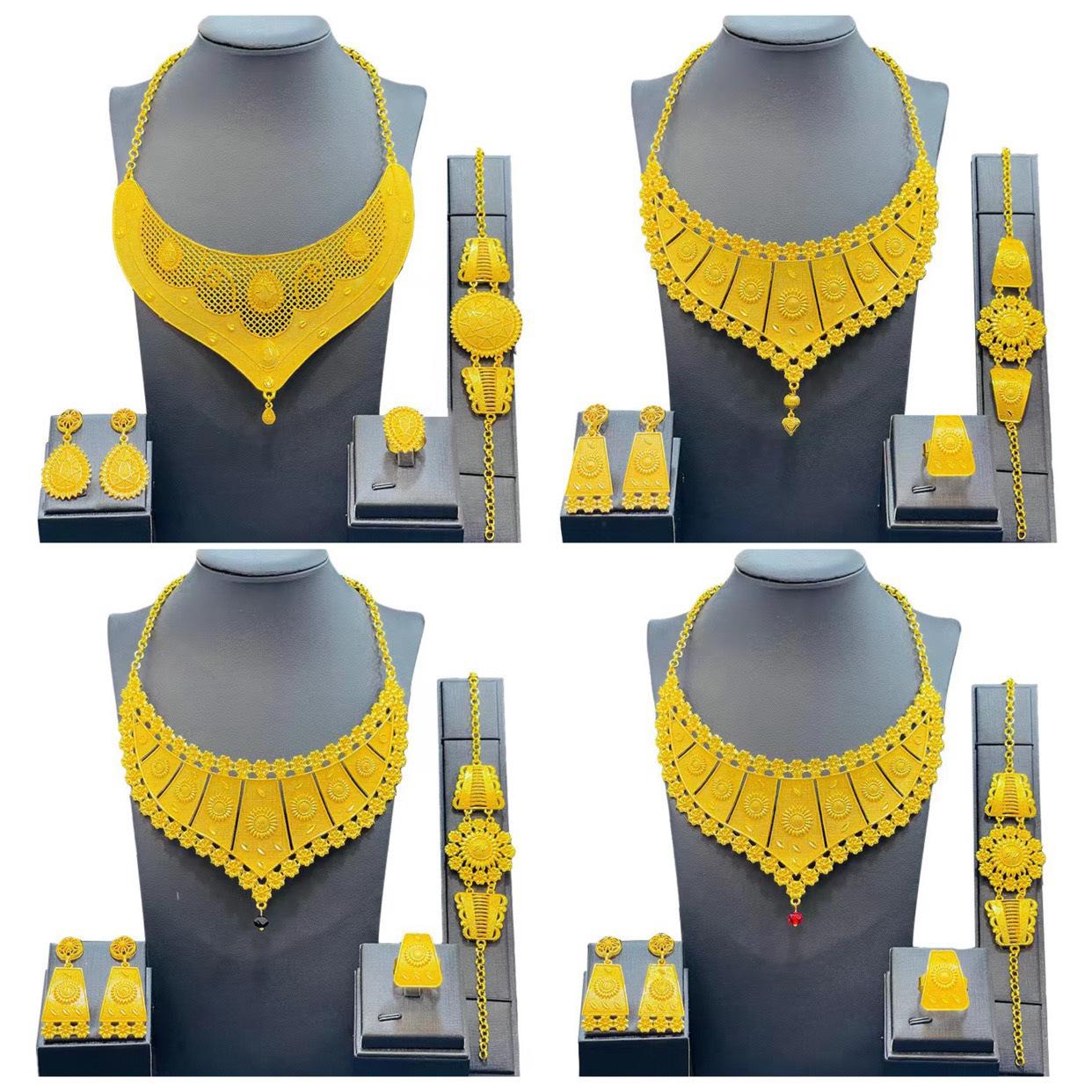 

Ювелирные наборы для женщин Позолоченное свадебное ожерелье в Дубае Браслет Серьга Кольцо Женские украшения Набор из четырех предметов