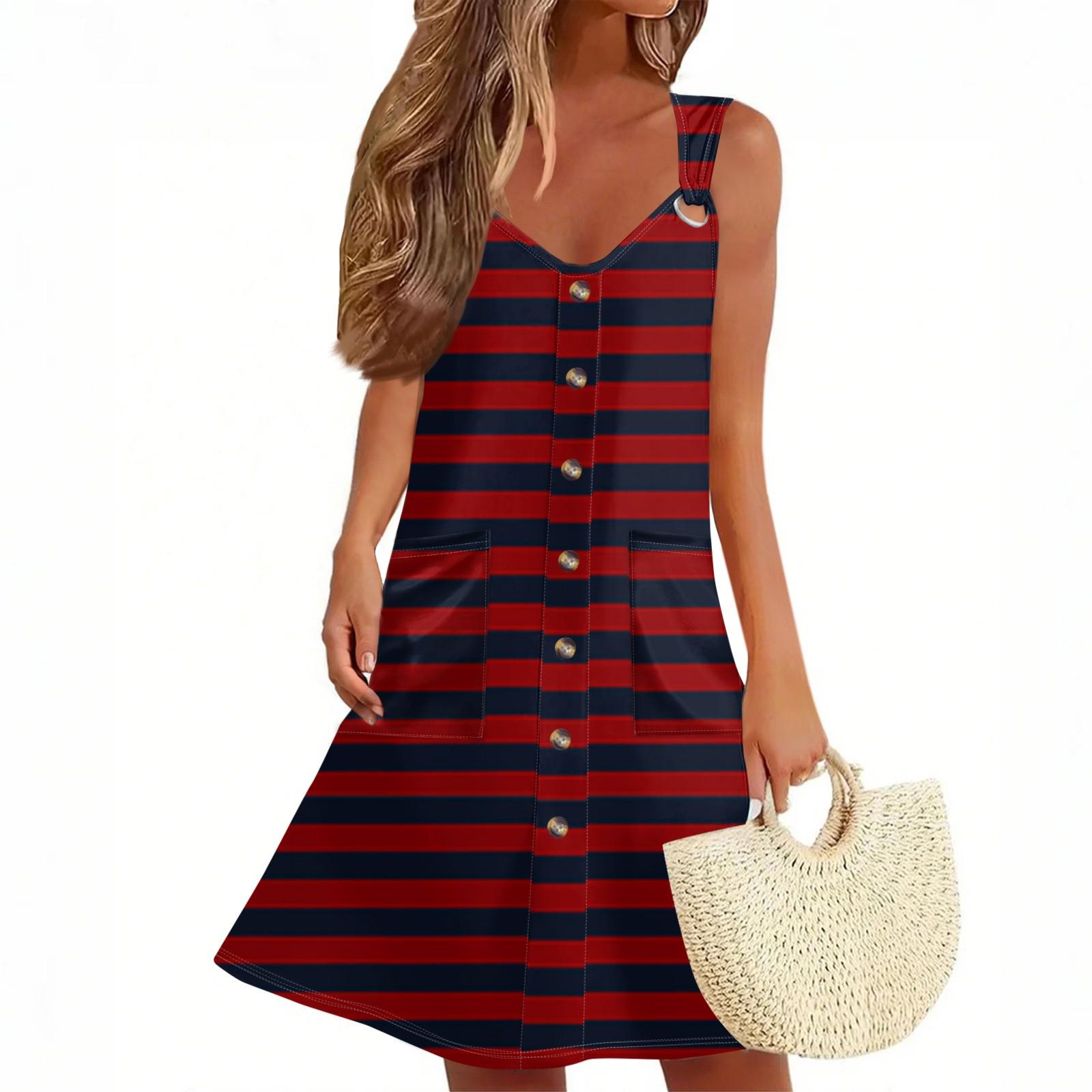 

Женское летнее платье с карманом, без рукавов, сарафан с полосатым принтом XL винный