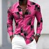 Men's Black and White Patchwork Block Fragment Printed Long Sleeved Shirt, Men's Slim Fit Trend Lapel, Business Casual Shirt