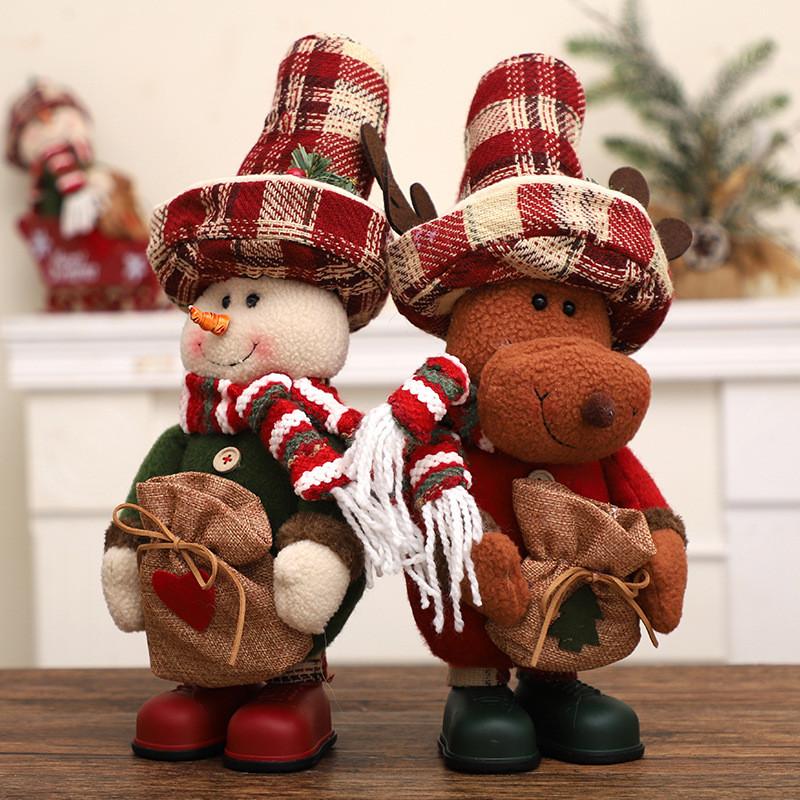 Non-Toxic 14.9Inch Gunny Burlap Top Hats Standing Figures Christmas Ornaments Dolls Santa Claus Snowmen Home Decoration