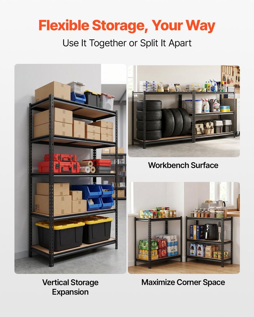 VEVOR Storage Shelves, 5-Tier Adjustable, 1134 kg Capacity, Heavy Duty Garage Storage Shelving Unit, Metal Utility Rack Shelf