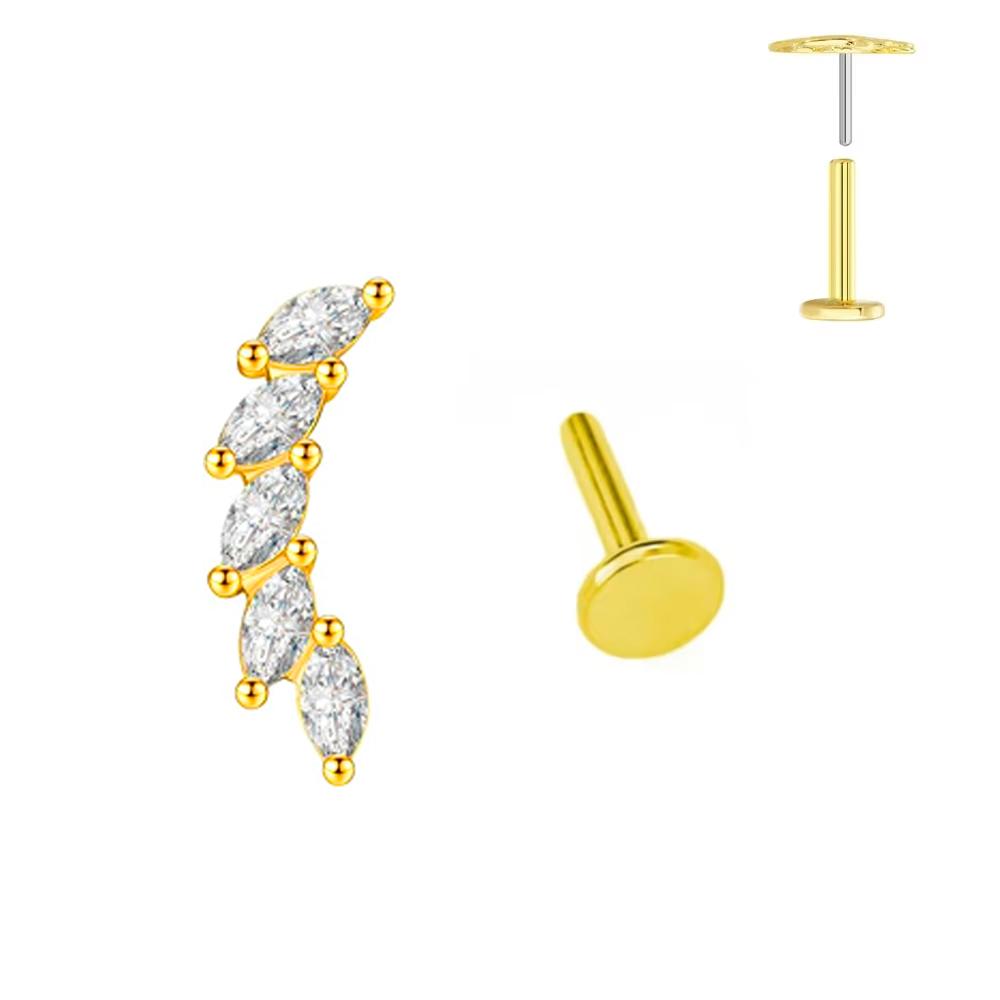 ASTM F136 G23 Titanium Leaf Branch Push In Threadless Labret Piercing 16/18/20G Earring Stud Cartilage Body Jewelry