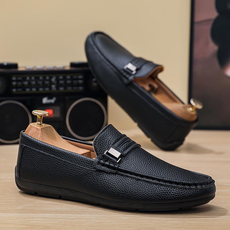 Fashion Leather Mens Loafers Luxury Brand Men Casual Shoes Lightweight Slip On Walking Boat Shoes Comfortable Lazy Driving Shoes