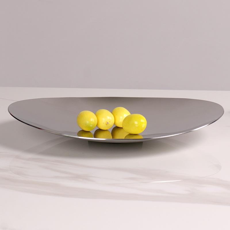Simple Light Luxury Metal Stainless Steel Fruit Plate Fruit Basin Soft Decoration Model Room Dining Table Tray Storage Tray Ornaments