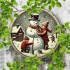 Vintage Snowman Family Metal Round Wall Sign Rustic Christmas Wreath Decor Farmhouse Kitchen Living Room