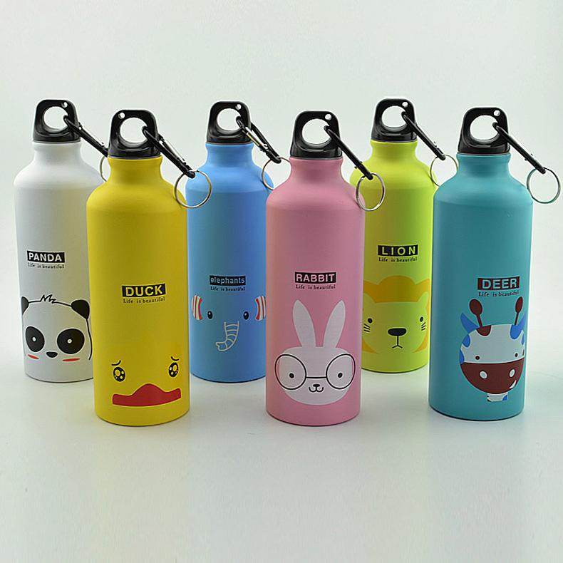500ml Kinder Cartoon Muster Aluminium Sport Wasserflasche Edelstahl Wasserflasche mit Deckel Thermoskanne für Wasserflaschen