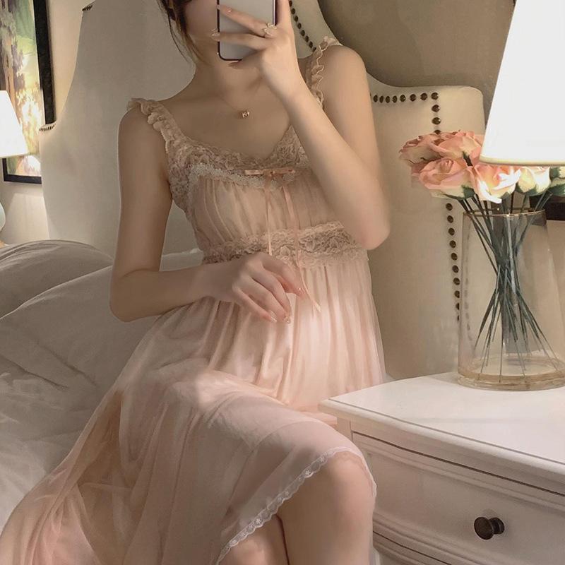 

Пижама в стиле феи для женщин, сетка, кружево, кружевной бант, можно носить как домашнюю одежду, ночная сорочка XL