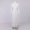 White High-Neck Long-Sleeve Formal Dress with Artistic Chest Decoration