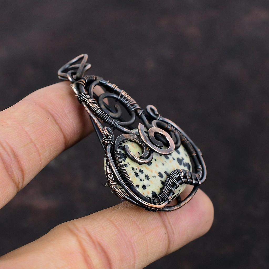 Dalmatian Jasper Pendant Copper Wire Wrapped Gemstone Pendant Handmade Jewelry Decent Pendant Dainty Copper Jewelry Amazing Pendant For Gift