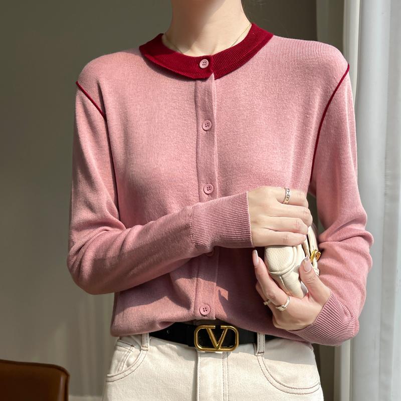 Damski kardigan z wełny czesankowej i jedwabiu morwowego, kaszmir Qinghe, 50% wełny, 50% jedwabiu morwowego, zimowy sweter dzianinowy, jesienny sweter kaszmirowy