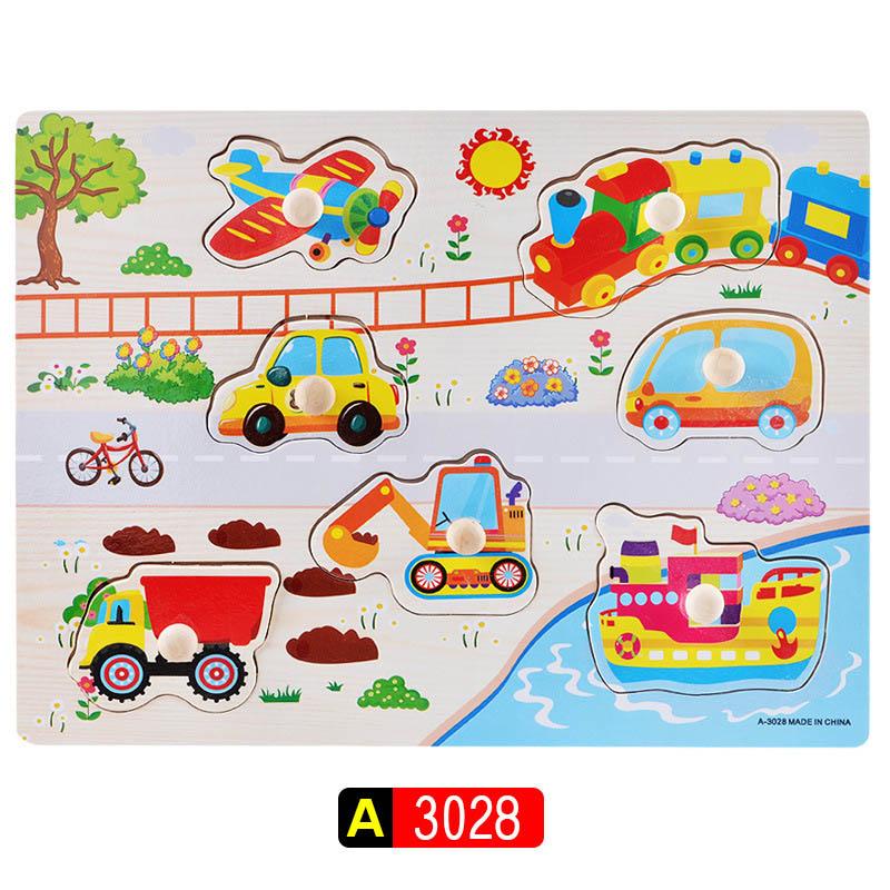 Big Size Baby Montessori Wooden Puzzle Hand Grab Board Set Educational Toys Infantil Cartoon Number Letter Math Puzzle Kids Gift
