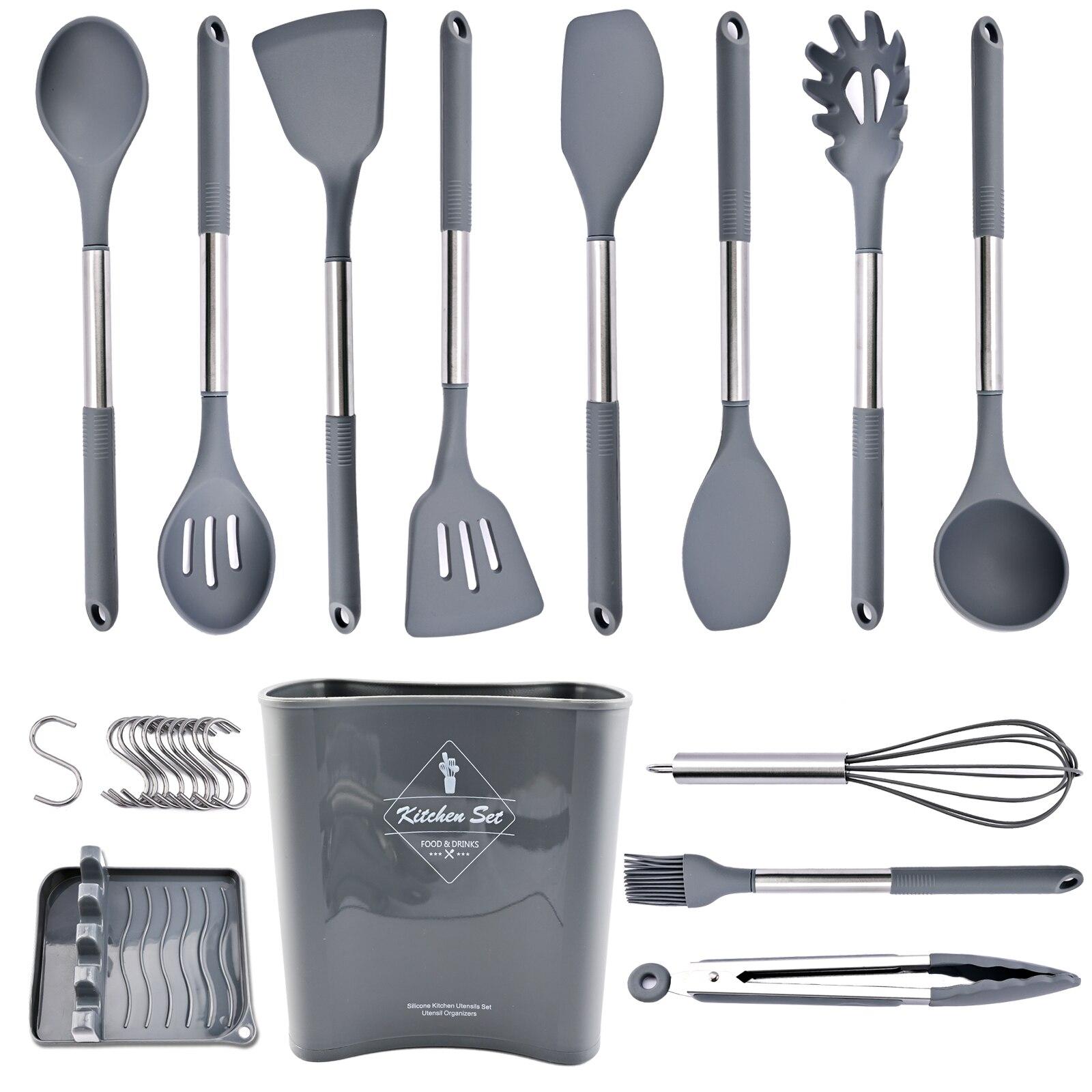 

Новая серая кухонная посуда, силиконовая посуда, кухонные принадлежности с антипригарным покрытием, лопаточка, ковш, венчики для яиц, лопатка, ложка, набор посуды для супа 13pcs серый