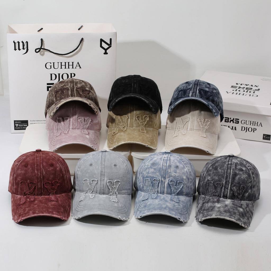 Washed old denim baseball cap men's and women's retro embroidered cap sunshade sunscreen casual versatile hat