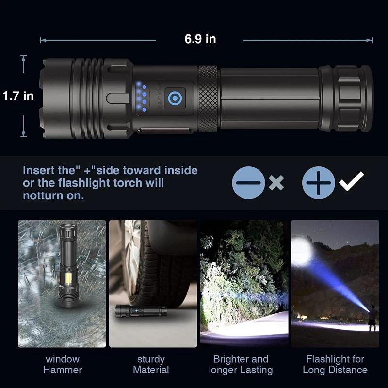 High Power LED Flashlight Type-c Rechargeable Flashlight Strong Light Outdoor Portable Torch Light Camping Fishing Work Lantern