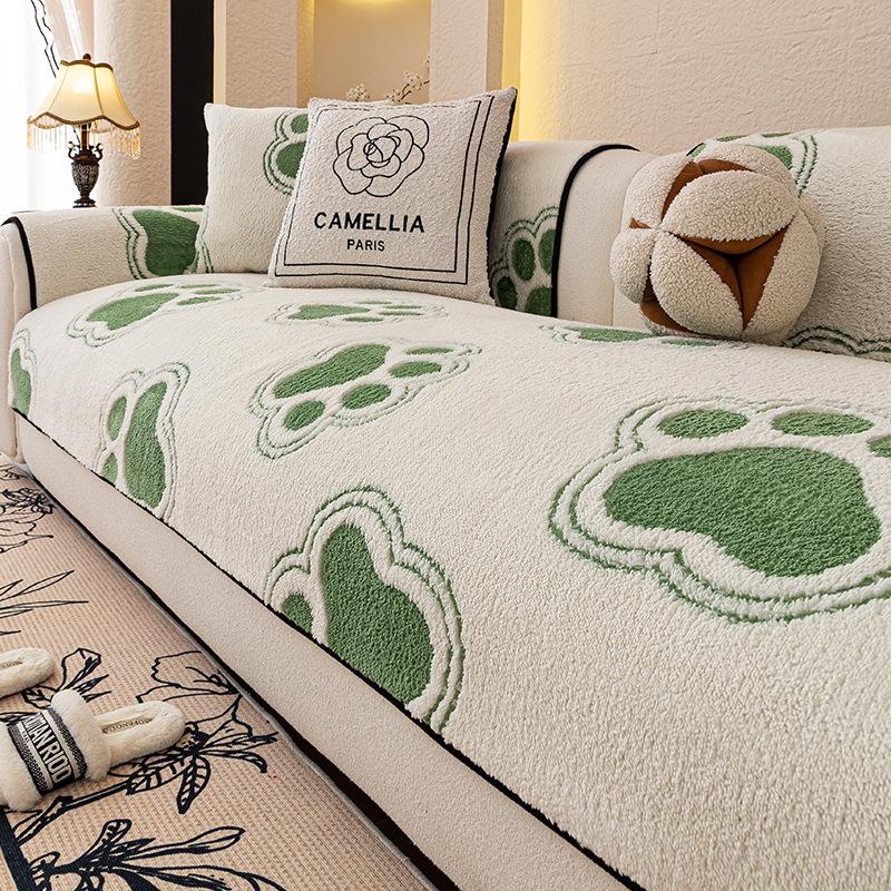 

Cartoon Dog Claw Pattern Jacquard Sofa Cushion Lovely Thick Plush Sofa Cover For Autumn Winter Pet Friendly Non-Slip Dust Cover 70*70cm