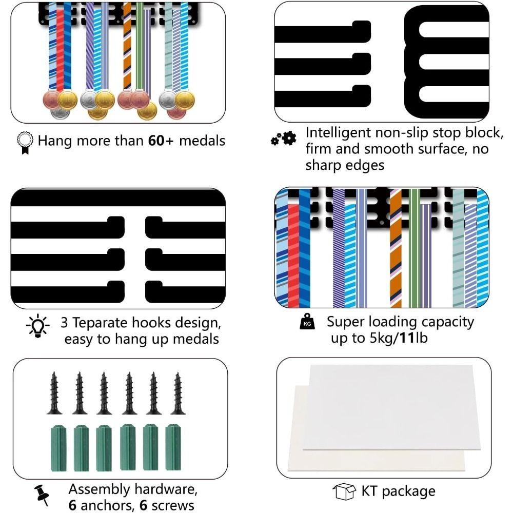 Metal Wall Medal Holder Black 29x13 cm for Sports Awards Trophy Display