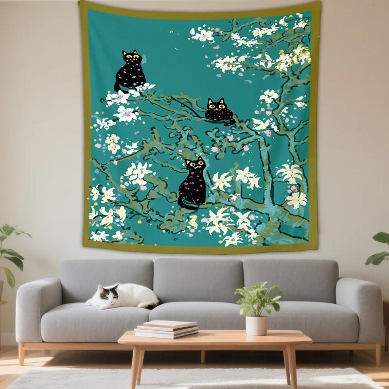 Boho Chic Wall Tapestry With Moon Phase Floral Starry Sky Design Bedroom Yoga Studio Decor