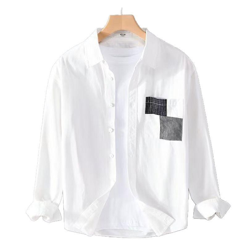 Camicia da Uomo a Maniche Lunghe Casual Larga Primavera e Autunno Giacca Camicia alla Moda Versatile Top da Lavoro Giapponesi