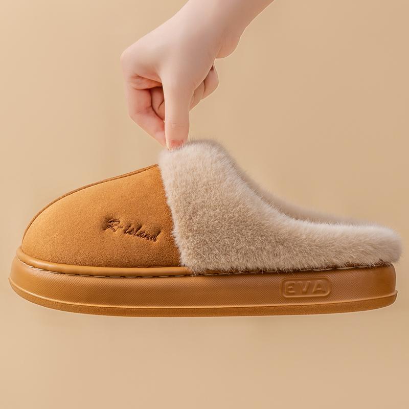 New Winter Warm Couple Style Concise Fluffy Slippers Women Men Non-slip Soft Cosy Slides Indoor Mule Ladies' Home Cotton Shoes