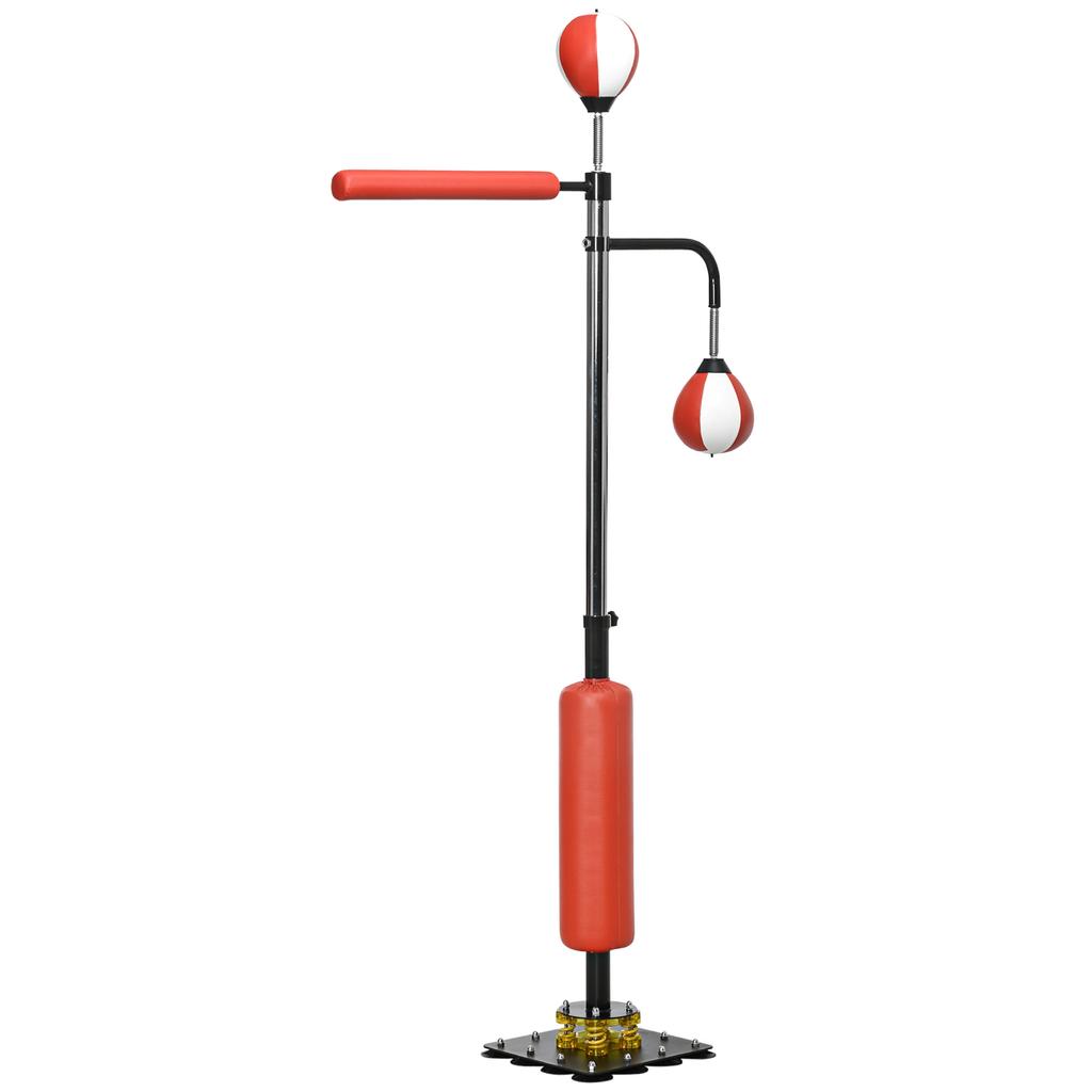 Boxing Stand, Two Speed Balls, Rotating Boxing Bar, Kick Pads, Height-Adjustable, Steel, 107 x 36 x 140-205cm