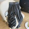 Graue gestreifte High-Waist Wide-Leg Hose für Damen, Frühjahr/Herbst 2025 Kollektion, Bodenlanger Casual-Stil