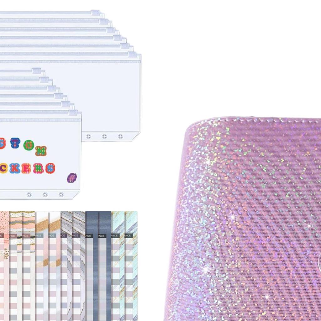 A6 PU Leather Notebooks label Stickers Pockets for Daily Records Office