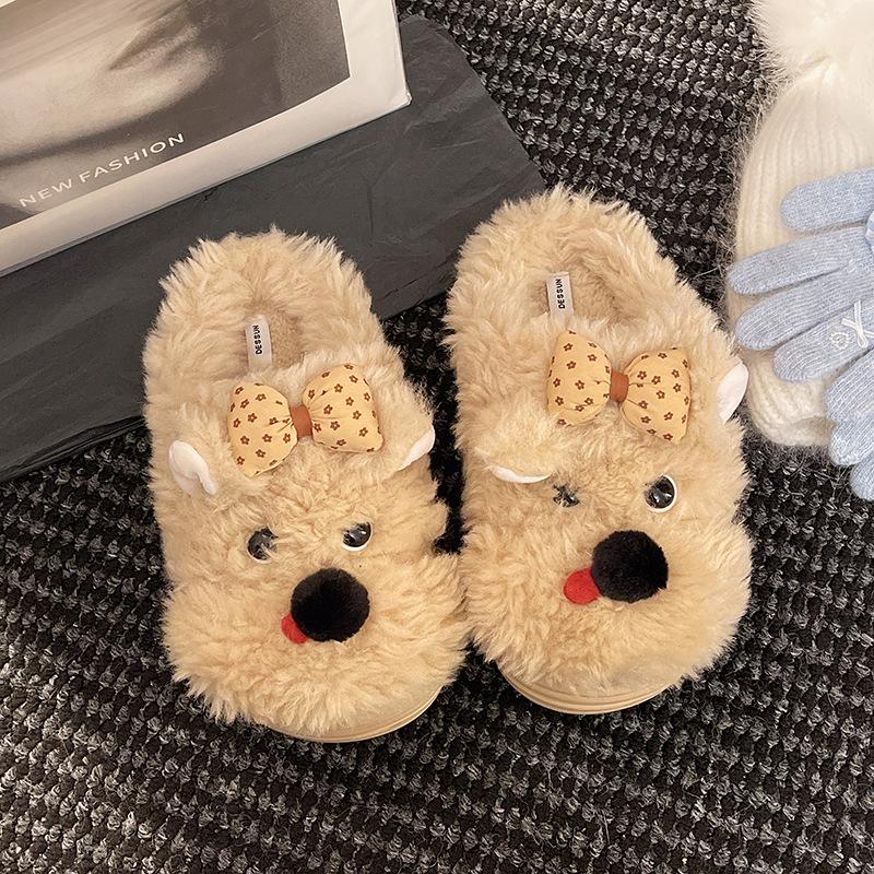 

Fashion Lovely Puppy Fur Slippers Women s Autumn Winter Home Indoor Slides Warm Cartoon Dogs Shoes Comfortable Slip-On Pantuflas Mujer 40-41 хаки