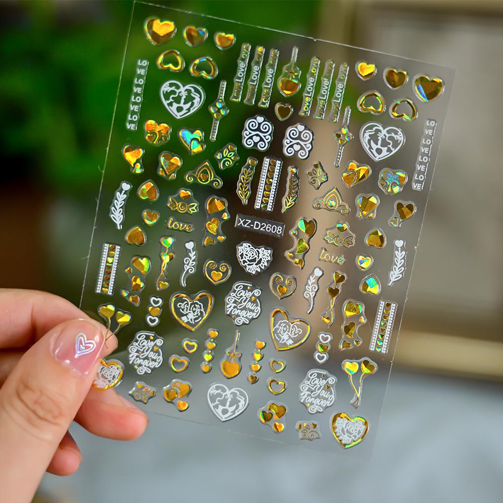 Valentine'S Day Nail Art Sticker Romantic Theme Love Rose Platinum 3D Adhesive Valentine'S Day Nail Sticker