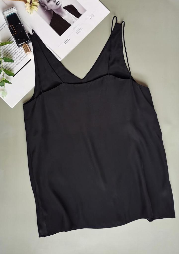 Tri-Color Double-Layer Silk V-Neck Geometric Vest with Double Straps