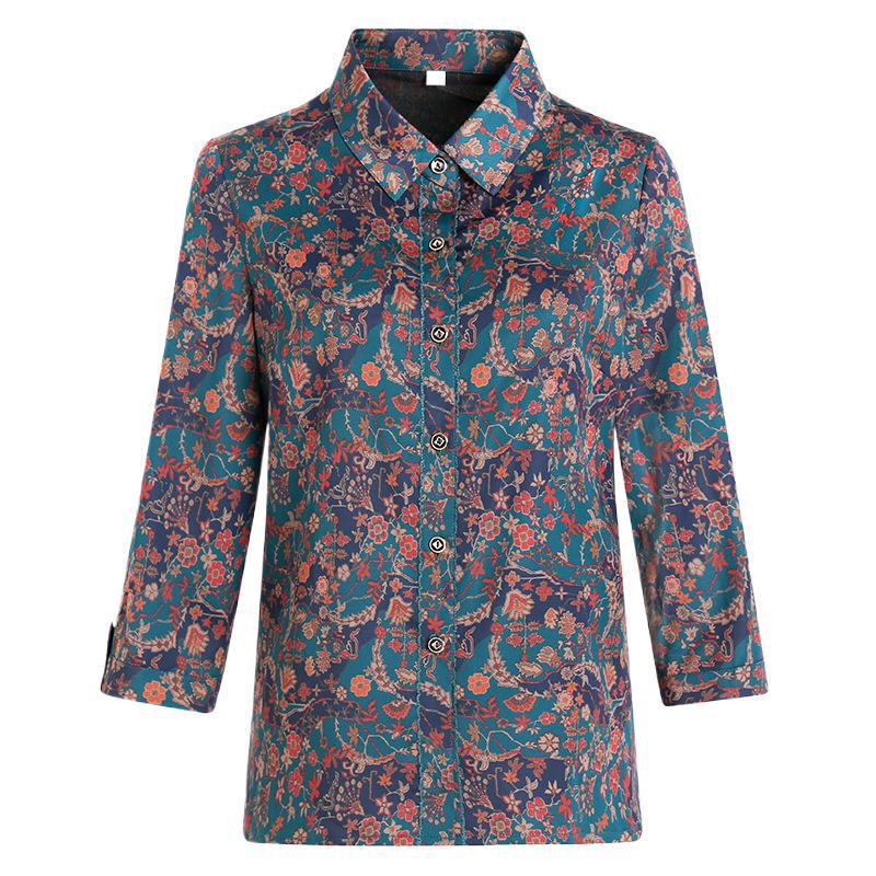 Stylish Floral Seven-Sleeve Tops for Middle-Aged and Elderly Women