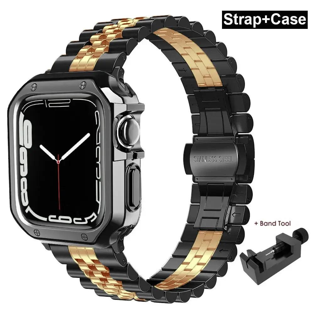 TPU Protector Case+Metal Strap For Apple Watch Ultra Band 49mm 45mm 44mm 41mm 40/38 Stainless steel Bracelet series 3 5 6 se 7 8