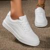 Women White Shoes Flat Female White Board Casual Shoes Lace Up PU Leather Walking Sneakers Thick Sole Outdoor Luxury Fashion