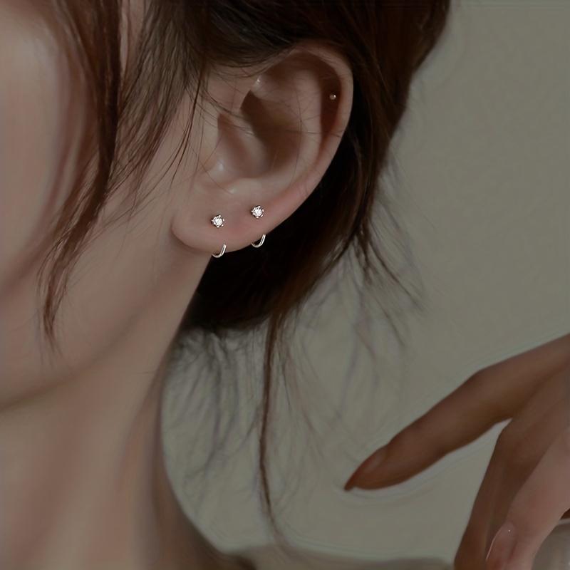 1Pair Exquisite Small Simple Diamond Stud Earrings Female Niche Daily Versatile Commuter Earrings Earbone Studs