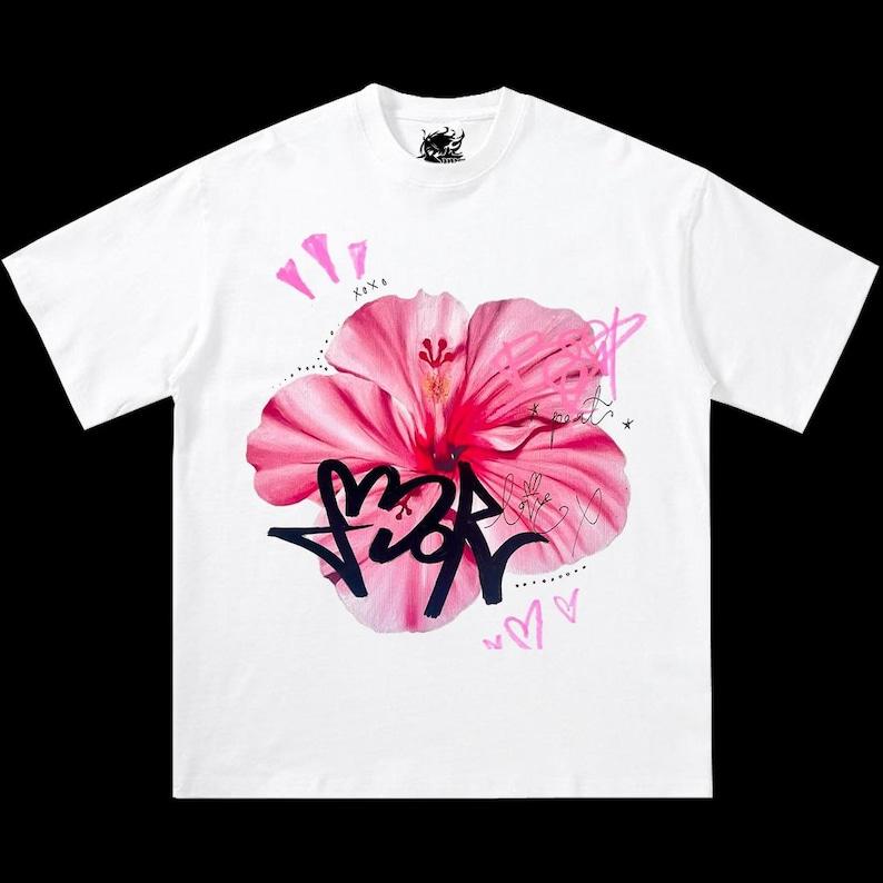 Графичная унисекс футболка GRAFFITI HIBISCUS, свободный крой XL