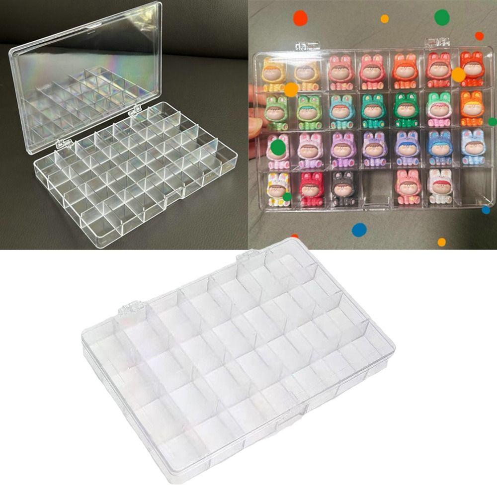 Clear Plastic 28 Grid Jewelry Box Durable Compartment Storage Box Tabletop Organizer Doll Display Case Earring Bead Container