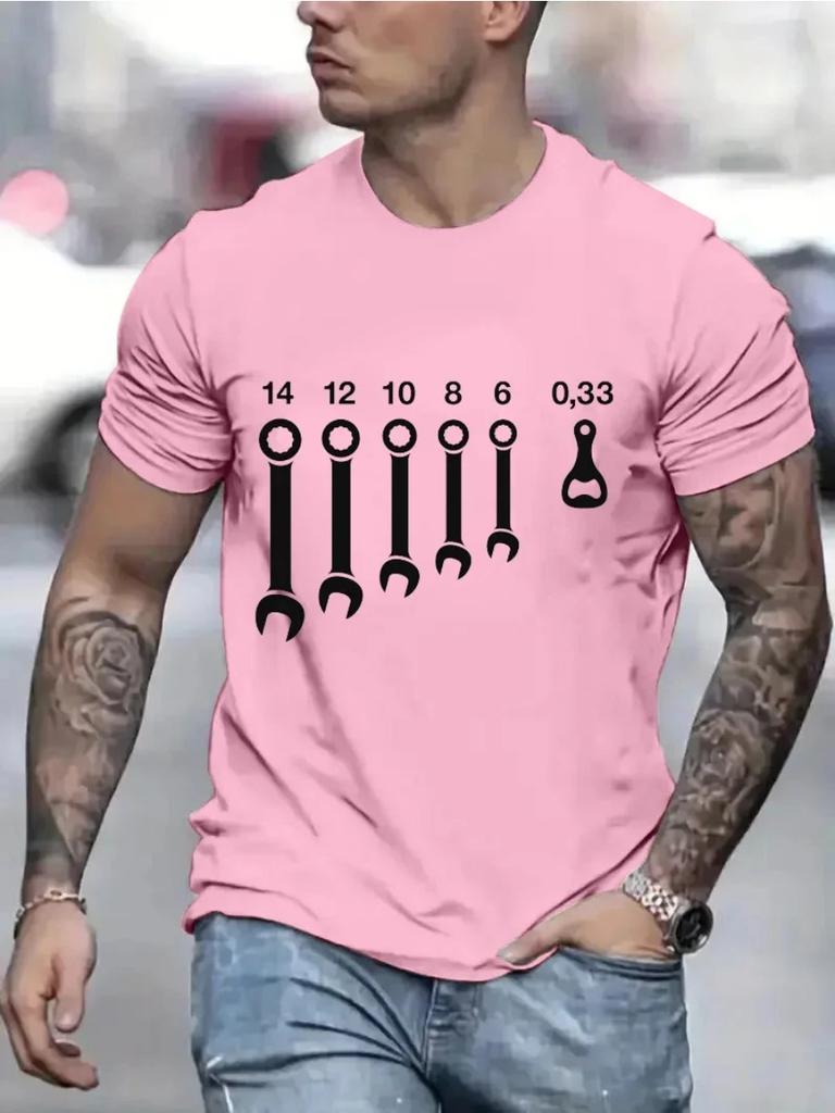 3d Printed T Shirts for Men Clothing Wrench Wrenches Beer Bottle Opener Tools Humorous T-Shirts Crewneck Tees Short Sleeve Oversized Tops