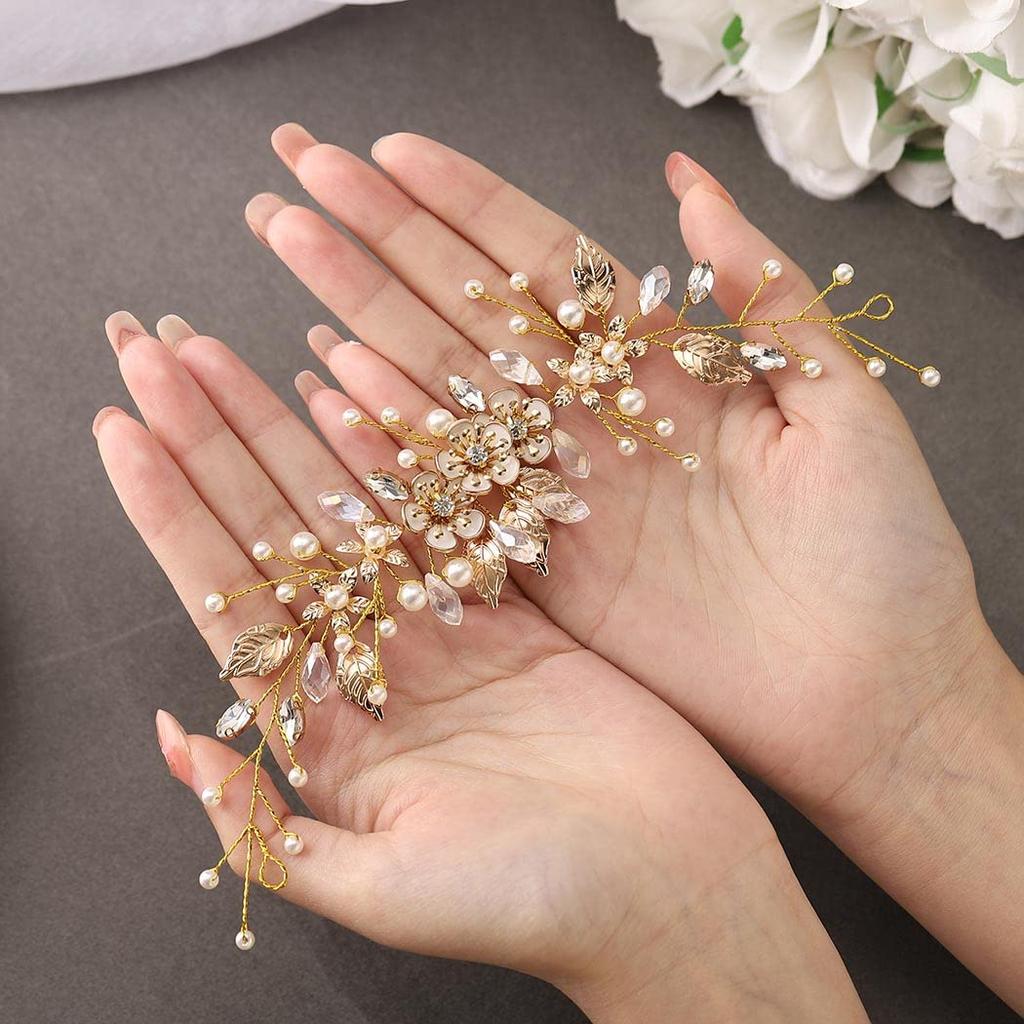 GORAIS Bride Wedding Hair Vine Flower Hair Piece Rhinestone Bridal Headpiece Hair Accessories for Women