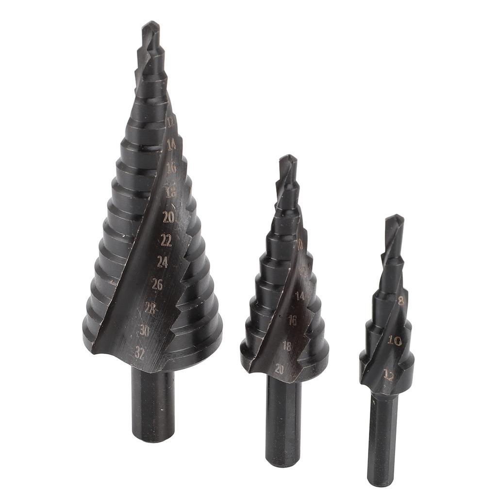 3PCS Spiral Step Drill Bit Set 4 to 32mm HSS High Speed Steel Cone Hole Cutter Bit for Drilling Plate Aluminum Metal