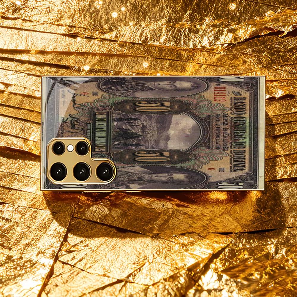 Banknote Atmosphere Simplicity High-end Electroplating Glass PhoneCase for Samsung Galaxy S26 S25 S24 S23 S22 S21 FE,Ultra,Plus