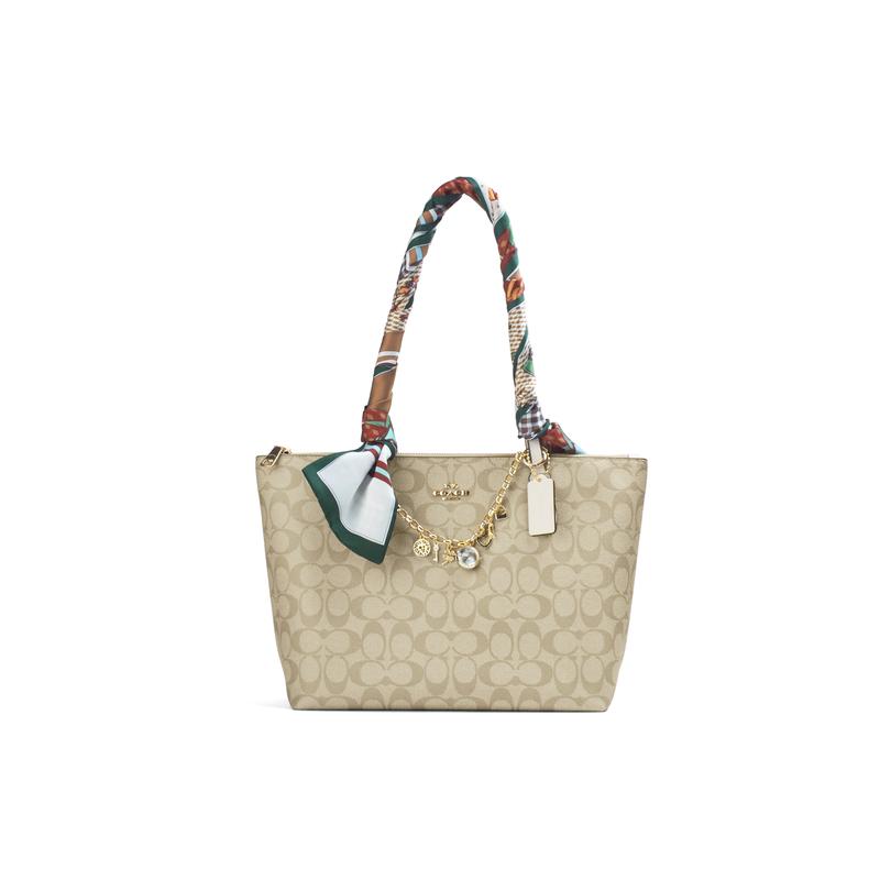 

COACH shoulder bag [Customized bag] Zip Top Tote Silk Song of Dreams Ding Duo Ribbon Decoration Exquisite and Versatile Silk Song and Dream Weaving білий