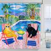 Poolside Cats Shower Curtain Set Relaxing Evening Scene Waterproof Bathroom Shower Curtain Tropical Drink Print Leisure Home