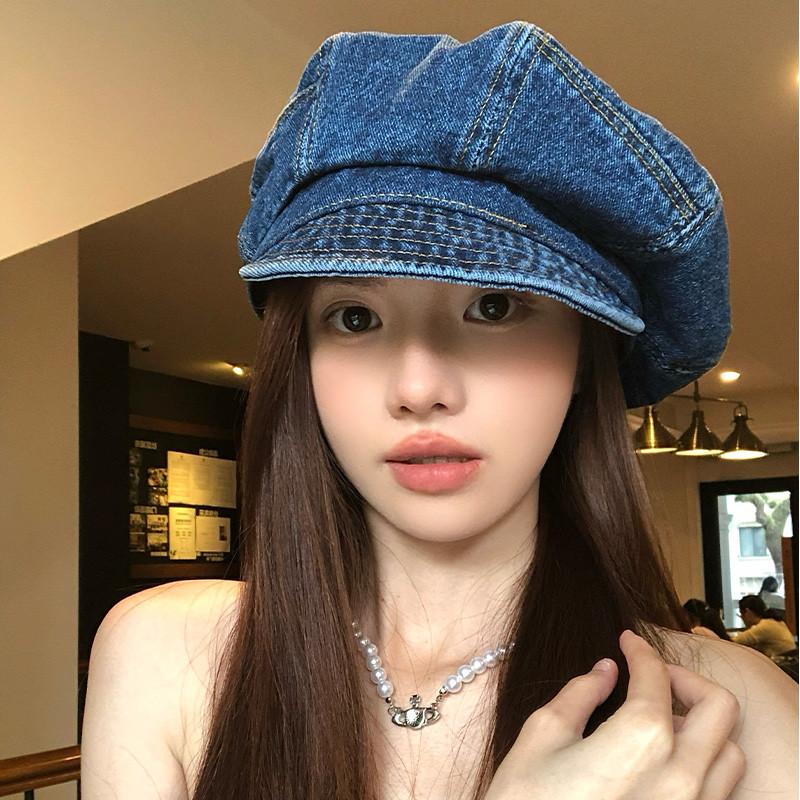 Classic Denim Newsboy Cap With Breathable Cotton For Casual And Office Wear