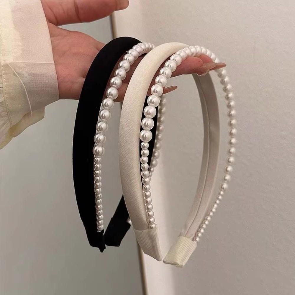 Narrow Pearl Hair Hoop Double Layer Head Hoop New Hair Band Wedding Use
