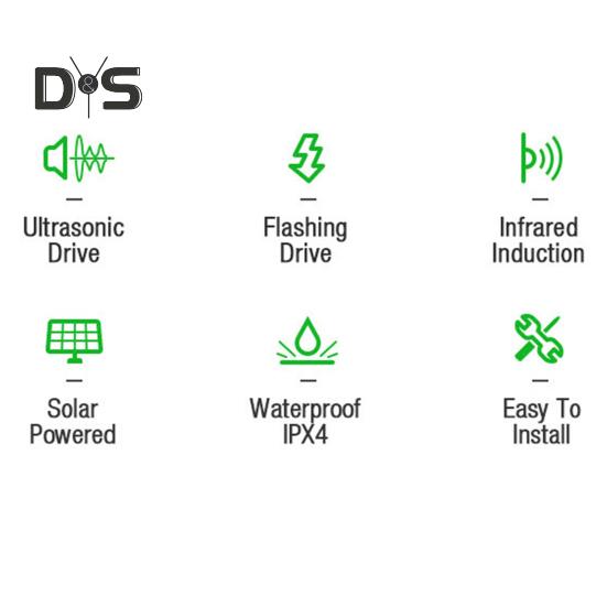 Solar Powered Ultrasonic Mouse Repeller with Infrared Sensor IPX4 Waterproof Squirrel Deer Repellent Deterrent Device Strobe Light